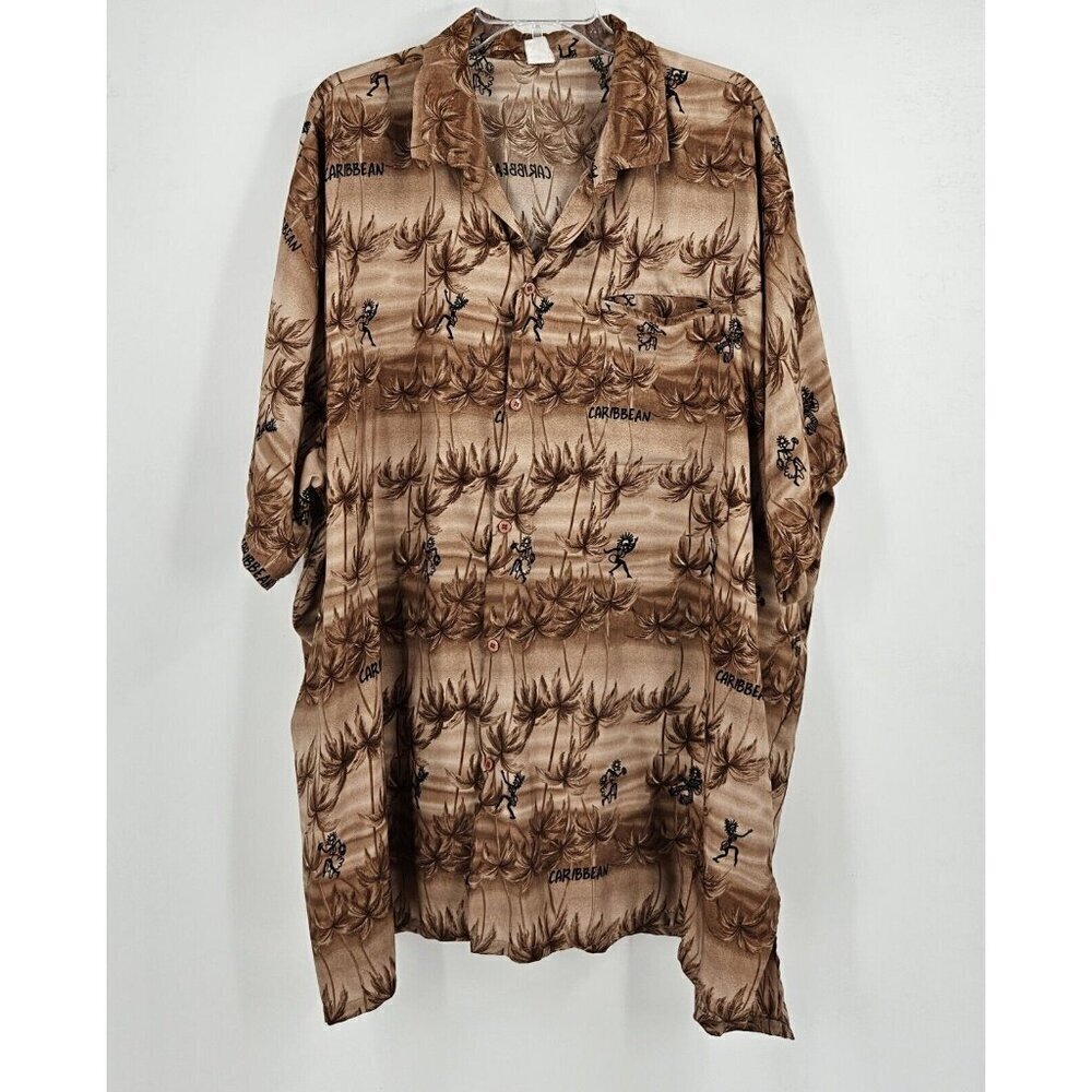 Rina Mens 3XL Caribbean Dancers & Palm Trees Hawaiian Vintage Button Front Shirt